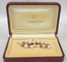 Vintage Mikimoto Sterling Silver Pearl Foliate Brooch Spray Pin 2.4" OS625