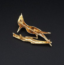 MARTI 14k Bird Pin Brooch Enamel Red White Blue Yellow Gold 2.25" OG497