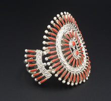 Zuni Needlepoint Coral Cuff Bracelet Gerald Etsate Sterling Silver 6.75" BS2819