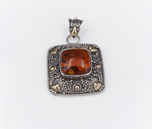 18k Sterling Silver Amber Pendant Yellow Gold SUARTI 2" Bali BA PS2016
