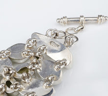 Signed Chunky Sterling Silver Green Multi Gem Bracelet Toggle 7.75" BS2733