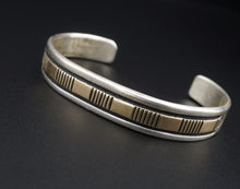 Navajo Bruce Morgan Sterling Silver 14k Gold Etched Cuff Bracelet 6.5" BS2605