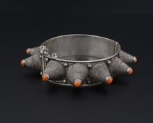 Rare Antique Rajisthan Tribal Spiked Silver Bangle Bracelet 7" Red Coral BS2961