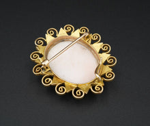 Vintage 9k Gold Cameo Brooch Carved Shell Seed Pearl Bead 1.4" OG458