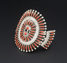 Zuni Needlepoint Coral Cuff Bracelet Gerald Etsate Sterling Silver 6.75" BS2819