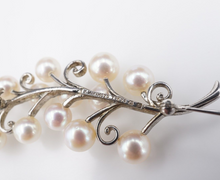 Vintage Mikimoto Sterling Silver Pearl Foliate Brooch Spray Pin 2.4" OS625