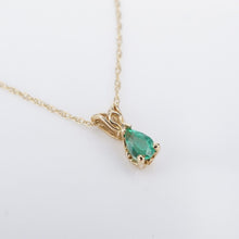 14k Gold Emerald Necklace Vintage Solitaire Pendant Natural Gem 18" NG1508