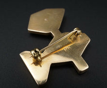 Artisan 18k Yellow Gold Abstract Lapis Bird Pin Modernist Brooch 1.5" OG381