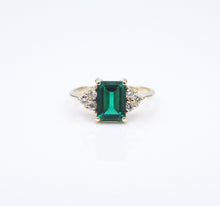 14k Chatham Emerald Diamond Ring Yellow Gold Vintage Petite Sizable RG4176