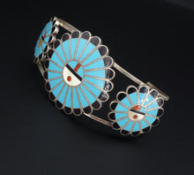 Zuni Sunface Cuff Bracelet Sterling Turquoise Inlay Adrian Wallace 7.25" BS2829