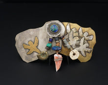 Mixed Metal Pin Brooch Sterling Silver Brass Azurite Multi Stone 4" ROBER OS598