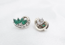 Vintage 14k Natural Emerald Diamond Stud Earrings White Gold Marquise EG2359