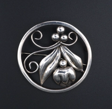 Vintage Scandinavian Flower Berry Pin Brooch Sterling Silver 2" OS628