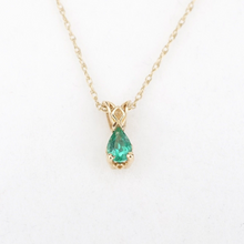14k Gold Emerald Necklace Vintage Solitaire Pendant Natural Gem 18" NG1508