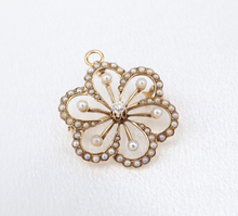 Antique 14k Yellow Gold Seed Pearl Diamond Flower Pendant Pin Brooch PG1830