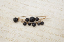 14k Yellow Gold Black Bead Mourning Brooch Bar Pin 1.2" Antique OG474