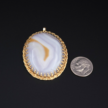 Vintage 14k Yellow Gold Blue Veiled Agate Slab Statement Pendant 2" PG1621