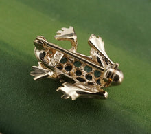 Frog Lapel Pin 14k Sapphire Diamond Brooch 3D Yellow Gold 0.6" OG453