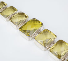 Signed Sj Chunky Sterling Silver Peridot Candy Panel Bracelet 8" BS2732