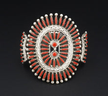 Zuni Needlepoint Coral Cuff Bracelet Gerald Etsate Sterling Silver 6.75" BS2819