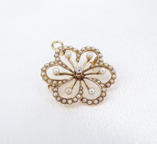 Antique 14k Yellow Gold Seed Pearl Diamond Flower Pendant Pin Brooch PG1830