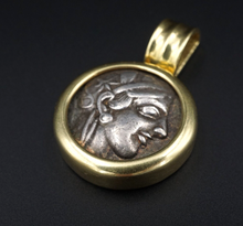 18k Gold Pendant Ancient Silver Coin Attica Tetradrachm Athena Owl 440BC PG1735