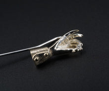14k Diamond Stick Pin Victorian Gloved Hand Tie Hat Pin White Gold 2.5" M1834