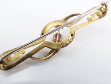 Vintage 9k Art Nouveau Pin Brooch Yellow Gold Tourmaline Seed Pearl 1.8" OG490