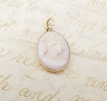 Vintage 14k Yellow Gold Carved Shell Pink Cameo Pendant 0.9" Free Ship PG1767