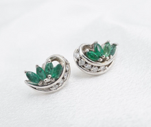Vintage 14k Natural Emerald Diamond Stud Earrings White Gold Marquise EG2359