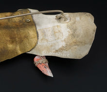 Mixed Metal Pin Brooch Sterling Silver Brass Azurite Multi Stone 4" ROBER OS598