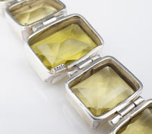 Signed Sj Chunky Sterling Silver Peridot Candy Panel Bracelet 8" BS2732