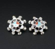 Zuni Sunface Inlay Earrings Sterling Silver Turquoise Pauline Lonjose ES2157