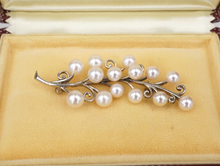 Vintage Mikimoto Sterling Silver Pearl Foliate Brooch Spray Pin 2.4" OS625