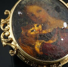 Victorian Miniature Portrait Pin Brooch Lady and Cat French 14k Gold 2" OG275