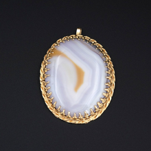 Vintage 14k Yellow Gold Blue Veiled Agate Slab Statement Pendant 2" PG1621