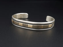 Navajo Bruce Morgan Sterling Silver 14k Gold Etched Cuff Bracelet 6.5" BS2605