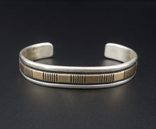 Navajo Bruce Morgan Sterling Silver 14k Gold Etched Cuff Bracelet 6.5" BS2605