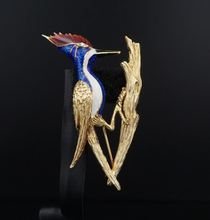 MARTI 14k Bird Pin Brooch Enamel Red White Blue Yellow Gold 2.25" OG497