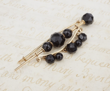 14k Yellow Gold Black Bead Mourning Brooch Bar Pin 1.2" Antique OG474