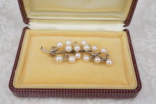 Vintage Mikimoto Sterling Silver Pearl Foliate Brooch Spray Pin 2.4" OS625