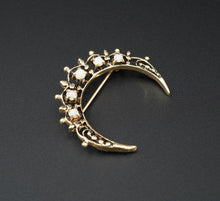 Vintage 14k Opal Crescent Moon Pin Brooch Yellow Gold Natural 1.25" OG459