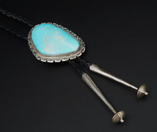 Navajo Artisan Sterling Silver Turquoise Cabochon Bolo Tie 2.5" Signed B M1797