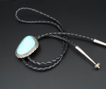 Navajo Artisan Sterling Silver Turquoise Cabochon Bolo Tie 2.5" Signed B M1797