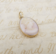 Vintage 14k Yellow Gold Carved Shell Pink Cameo Pendant 0.9" Free Ship PG1767