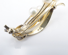 Vintage Mikimoto Pearl Brooch 14k Yellow Gold Spray Pin 1.6" OG495