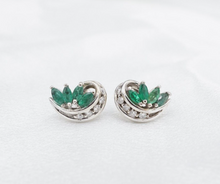 Vintage 14k Natural Emerald Diamond Stud Earrings White Gold Marquise EG2359