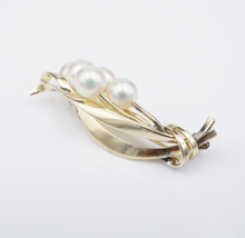Vintage Mikimoto Pearl Brooch 14k Yellow Gold Spray Pin 1.6" OG495