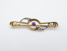 Vintage 9k Art Nouveau Pin Brooch Yellow Gold Tourmaline Seed Pearl 1.8" OG490