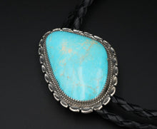 Navajo Artisan Sterling Silver Turquoise Cabochon Bolo Tie 2.5" Signed B M1797